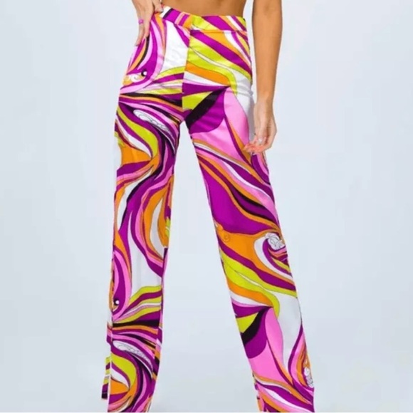 NWOT Women’s Princess Polly Pink Retro Print Polyester Wide Leg Pants Size 10 - Picture 1 of 7